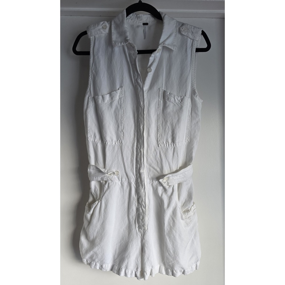 YFB Romper Women S White Solid Sleeveless Collared Casual Linen Playsuit